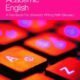 This is a book cover titled "Advanced Academic English" by Dina Awad, featuring a close-up of orange and red laptop keys with letters and numbers.