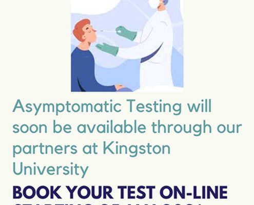 Starting on January 25th, 2021, Kingston University will be offering asymptomatic testing that can be booked online. Full Text: Asymptomatic Testing will soon be available through our partners at Kingston University BOOK YOUR TEST ON-LINE STARTING 25 JAN 2021
