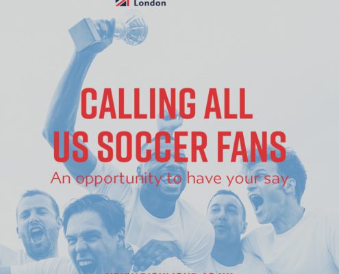 A group of soccer fans are being invited to share their opinions on the Richmond American University London website. Full Text: Richmond American University London CALLING ALL US SOCCER FANS An opportunity to have your say WWW.RICHMOND.AC.UK