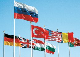 Flags of international countries to represent international relations