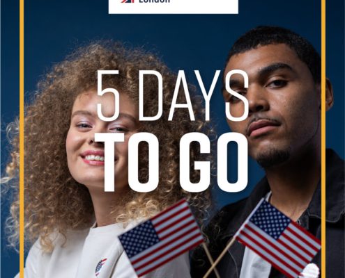 The image shows a countdown timer for five days until the start of Richmond American University London. Full Text: Richmond American University London 5 DAYS TO GO